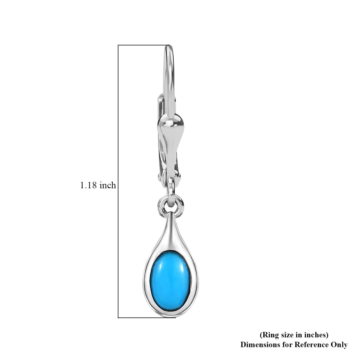 Sleeping Beauty Turquoise Solitaire Lever Back Earrings in Platinum Over Sterling Silver 1.00 ctw image number 5
