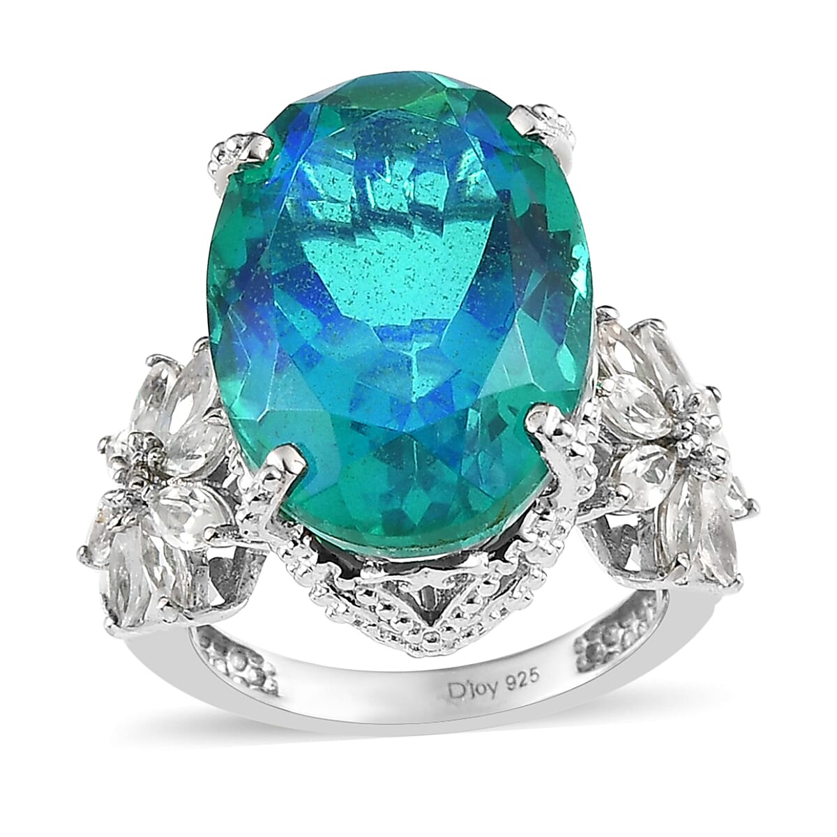 Peacock Quartz (Triplet) and White Zircon Ring in Platinum Over Sterling Silver (Size 6.0) 15.35 ctw image number 0