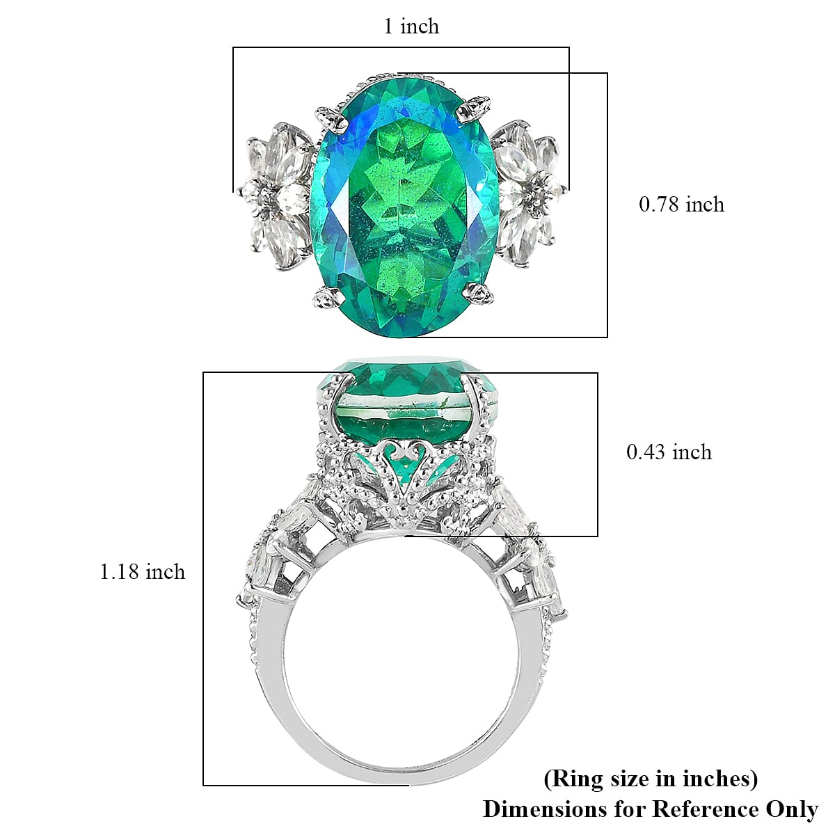 Peacock Quartz (Triplet) and White Zircon Ring in Platinum Over Sterling Silver (Size 6.0) 15.35 ctw image number 5