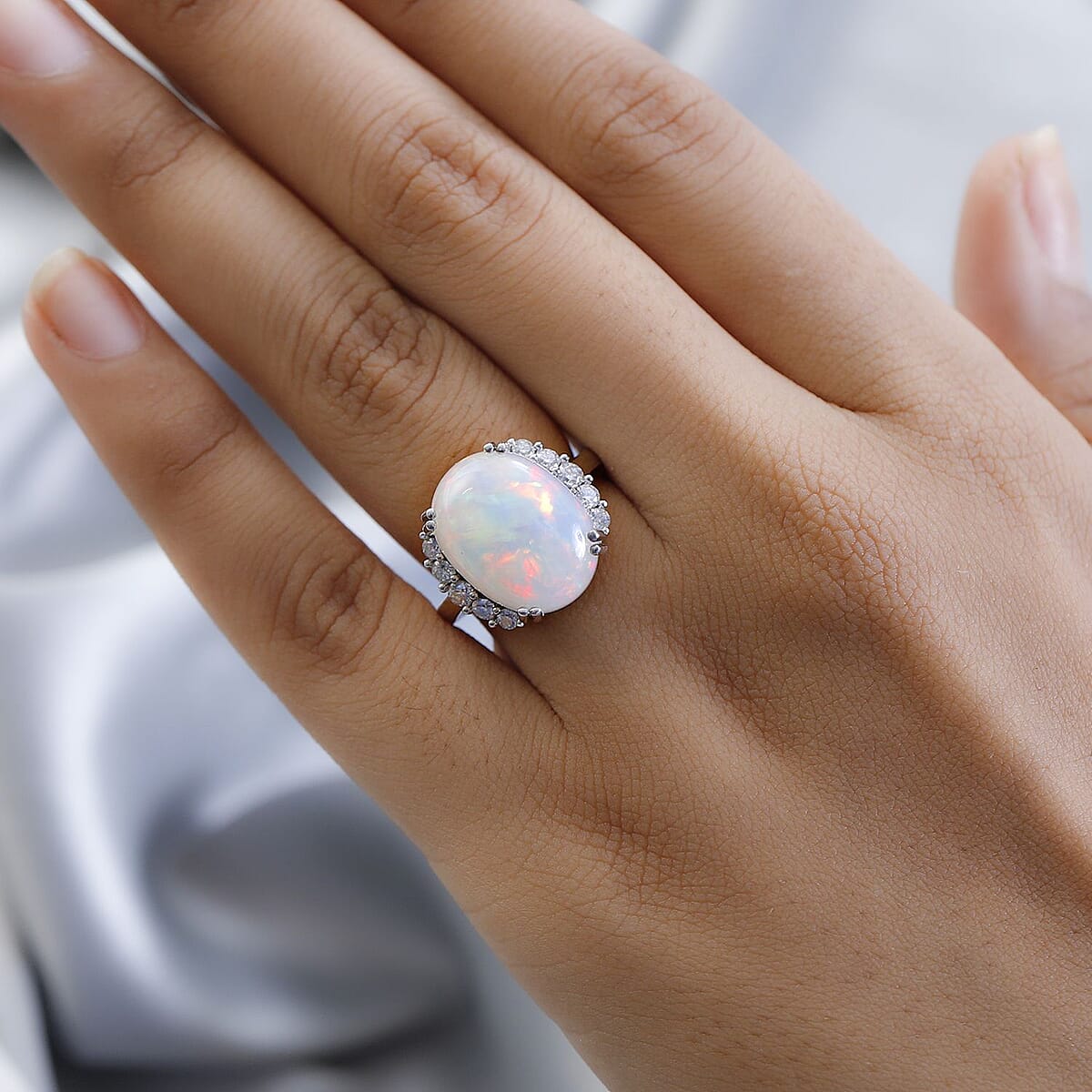 AAA Ethiopian Welo Opal and Moissanite Ring in Platinum Over Sterling Silver 6.65 ctw image number 2