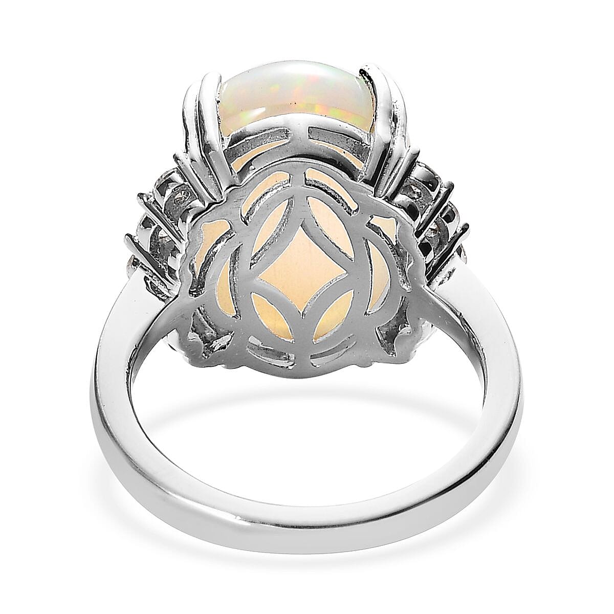 AAA Ethiopian Welo Opal and Moissanite Ring in Platinum Over Sterling Silver (Size 10.0) 6.50 ctw