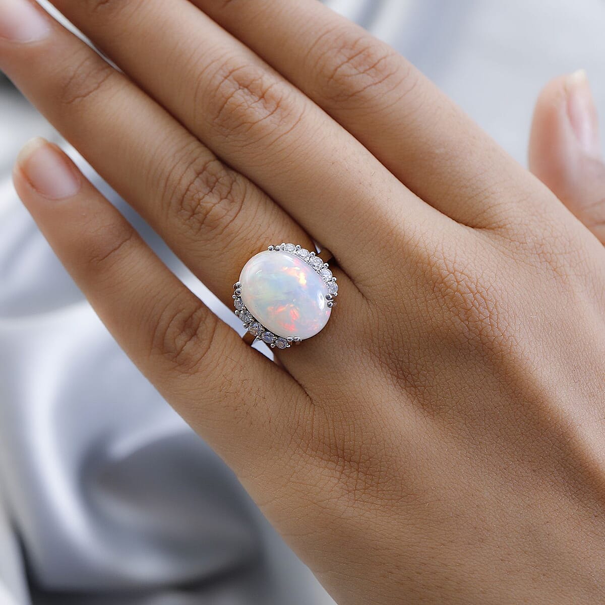 AAA Ethiopian Welo Opal and Moissanite Ring in Platinum Over Sterling Silver (Size 8.0) 6.50 ctw image number 2