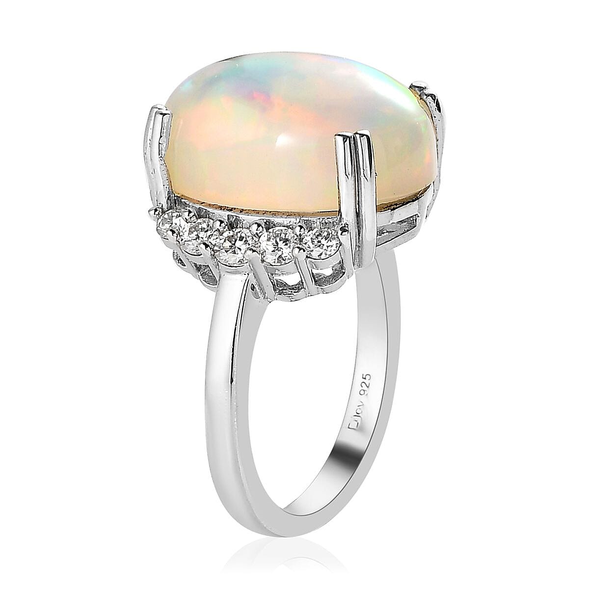AAA Ethiopian Welo Opal and Moissanite Ring in Platinum Over Sterling Silver (Size 8.0) 6.50 ctw image number 3