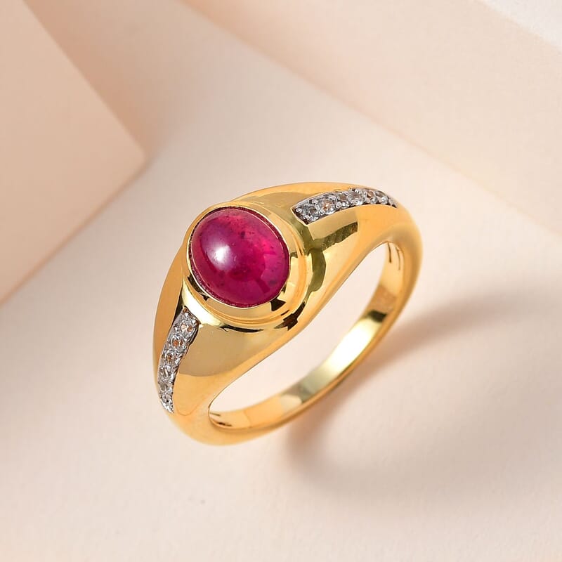 African Ruby and White Zircon 2.50 ctw Ring in Vermeil Yellow Gold Over Sterling Silver (Size 10.0)