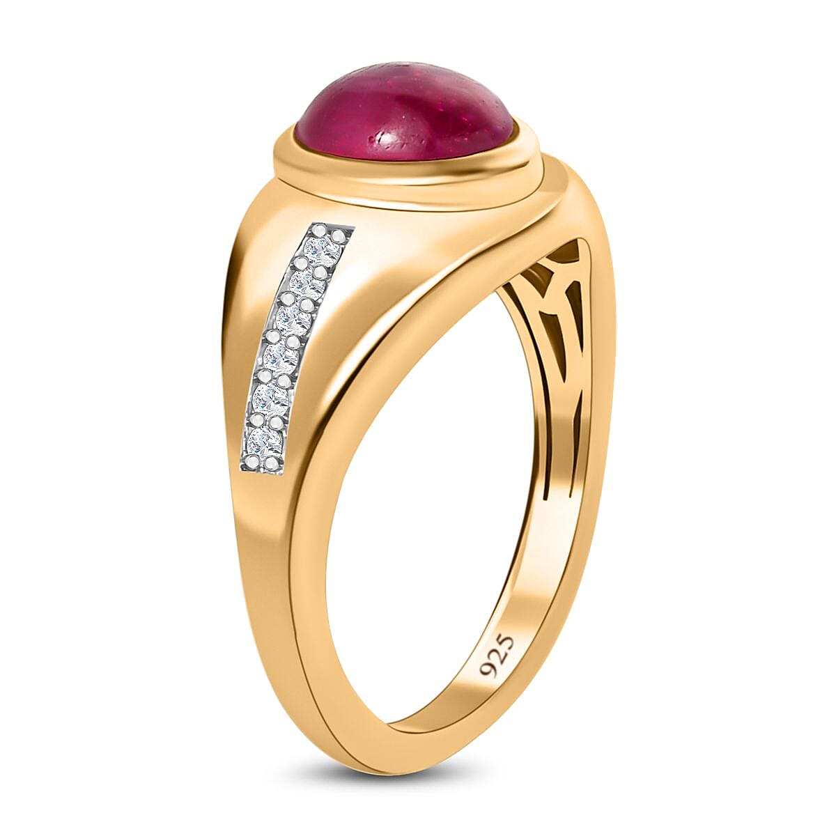 African Ruby and White Zircon 2.50 ctw Ring in Vermeil Yellow Gold Over Sterling Silver (Size 10.0)