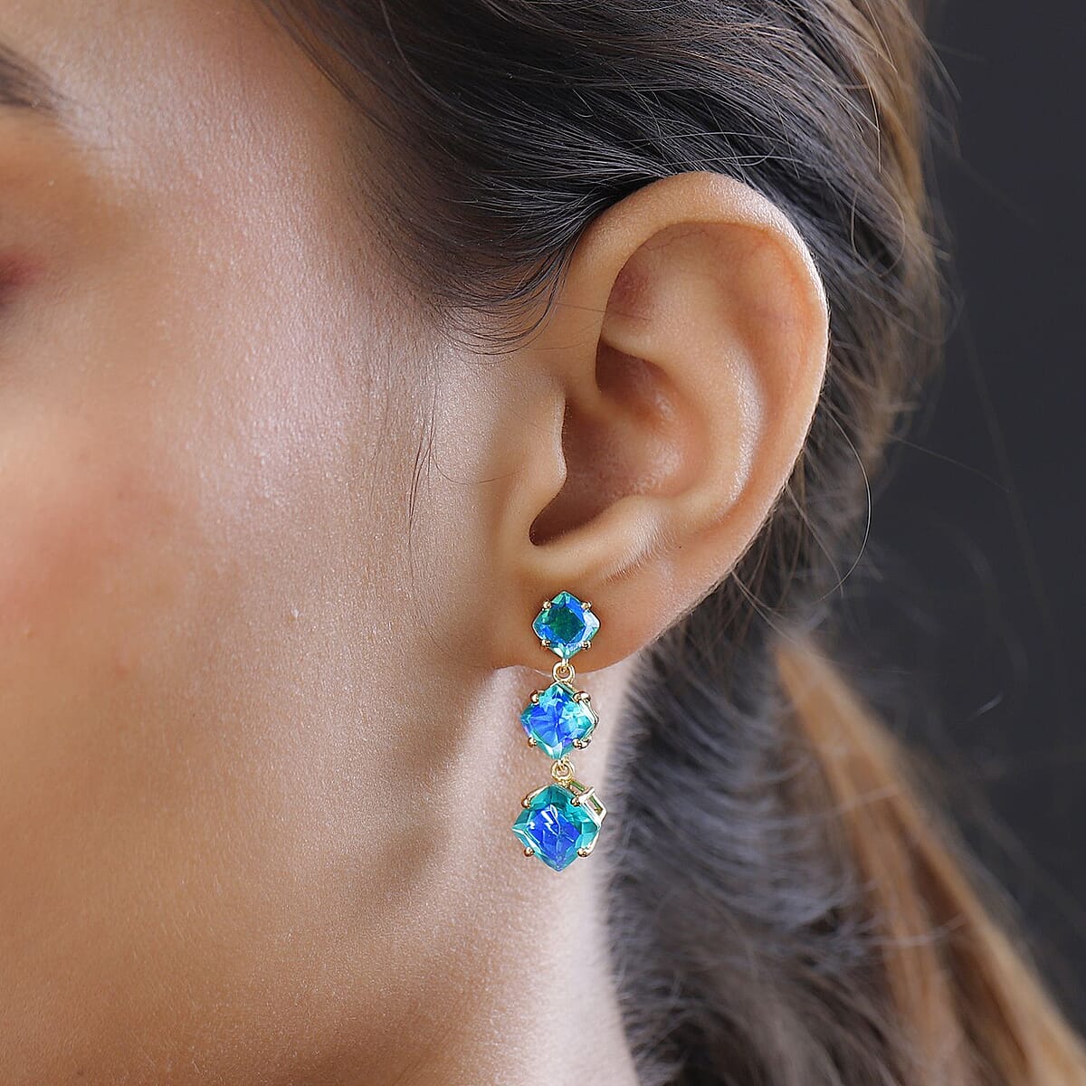 Peacock Quartz (Triplet) Dangle Earrings in Vermeil Yellow Gold Over Sterling Silver 10.65 ctw image number 1