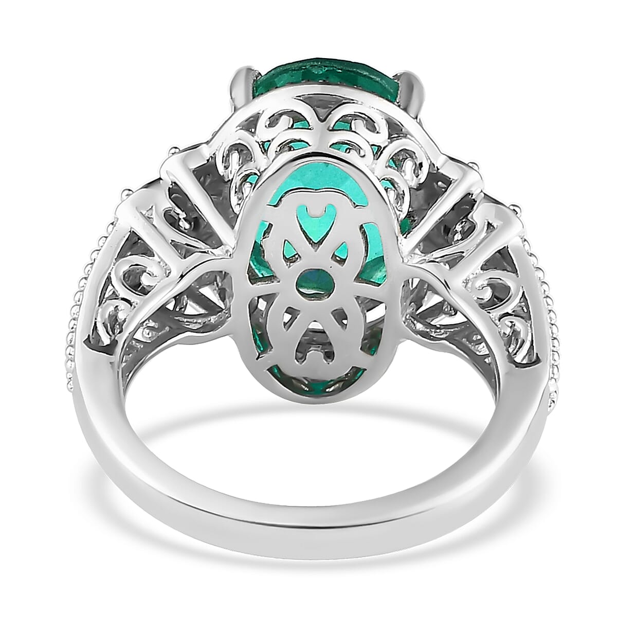Peacock Quartz (Triplet) and White Zircon Ring in Platinum Over Sterling Silver (Size 10.0) 6.00 ctw 