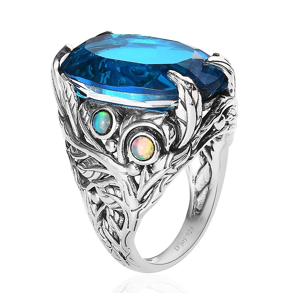 Artisan Crafted Caribbean Quartz (Triplet) and Ethiopian Welo Opal Ring in Sterling Silver 15.35 ctw image number 3