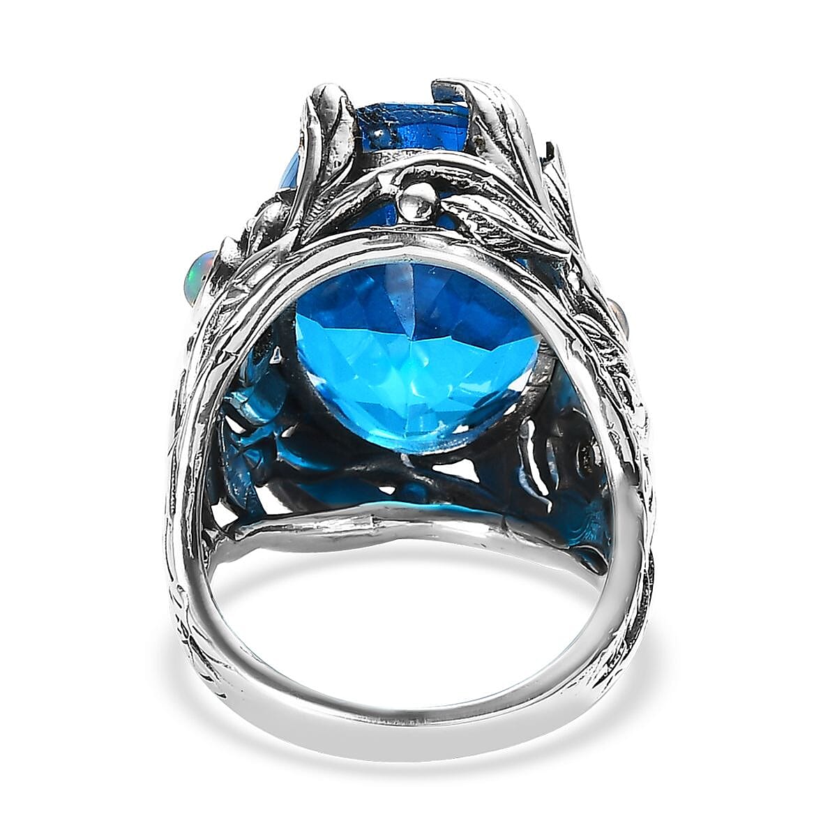 Artisan Crafted Caribbean Quartz (Triplet) and Ethiopian Welo Opal Ring in Sterling Silver 15.35 ctw image number 4