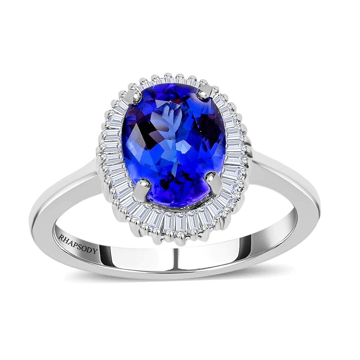 Certified Rhapsody 950 Platinum AAAA Tanzanite and E-F VS1 Diamond Halo Ring (Size 10.5) 4.80 Grams 3.00 ctw image number 0