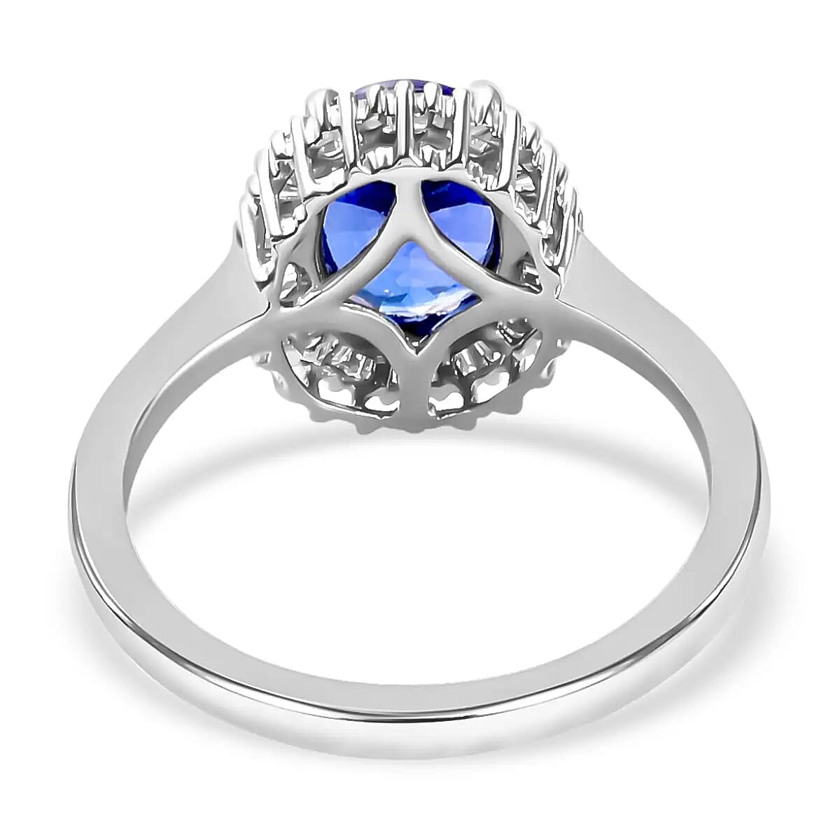 Certified Rhapsody 950 Platinum AAAA Tanzanite and E-F VS1 Diamond Halo Ring (Size 6.5) 4.80 Grams 3.00 ctw image number 4