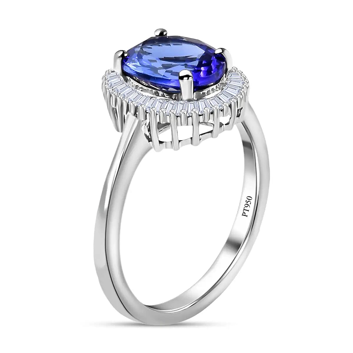 Certified Rhapsody 950 Platinum AAAA Tanzanite and E-F VS1 Diamond Halo Ring (Size 9.5) 4.80 Grams 3.00 ctw image number 3