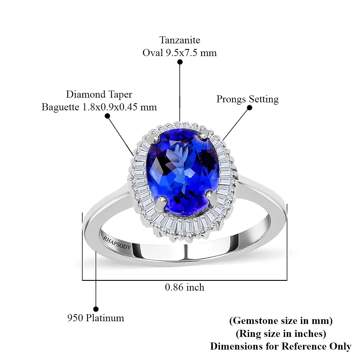 Certified Rhapsody 950 Platinum AAAA Tanzanite and E-F VS1 Diamond Halo Ring (Size 9.5) 4.80 Grams 3.00 ctw image number 5