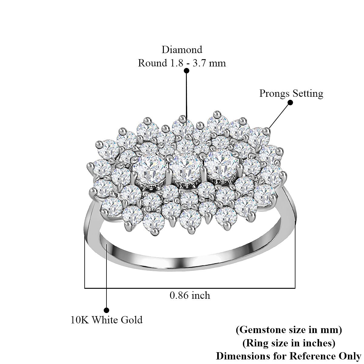 Luxoro G-H I3 Diamond 2.00 ctw Ring in 10K White Gold (Size 7.5) image number 5