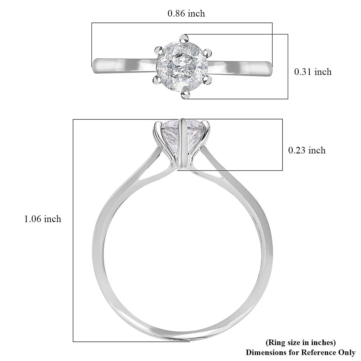 Luxoro G-H I3 Diamond 1.00 ctw Solitaire Ring in 10K White Gold (Size 5.0) image number 5