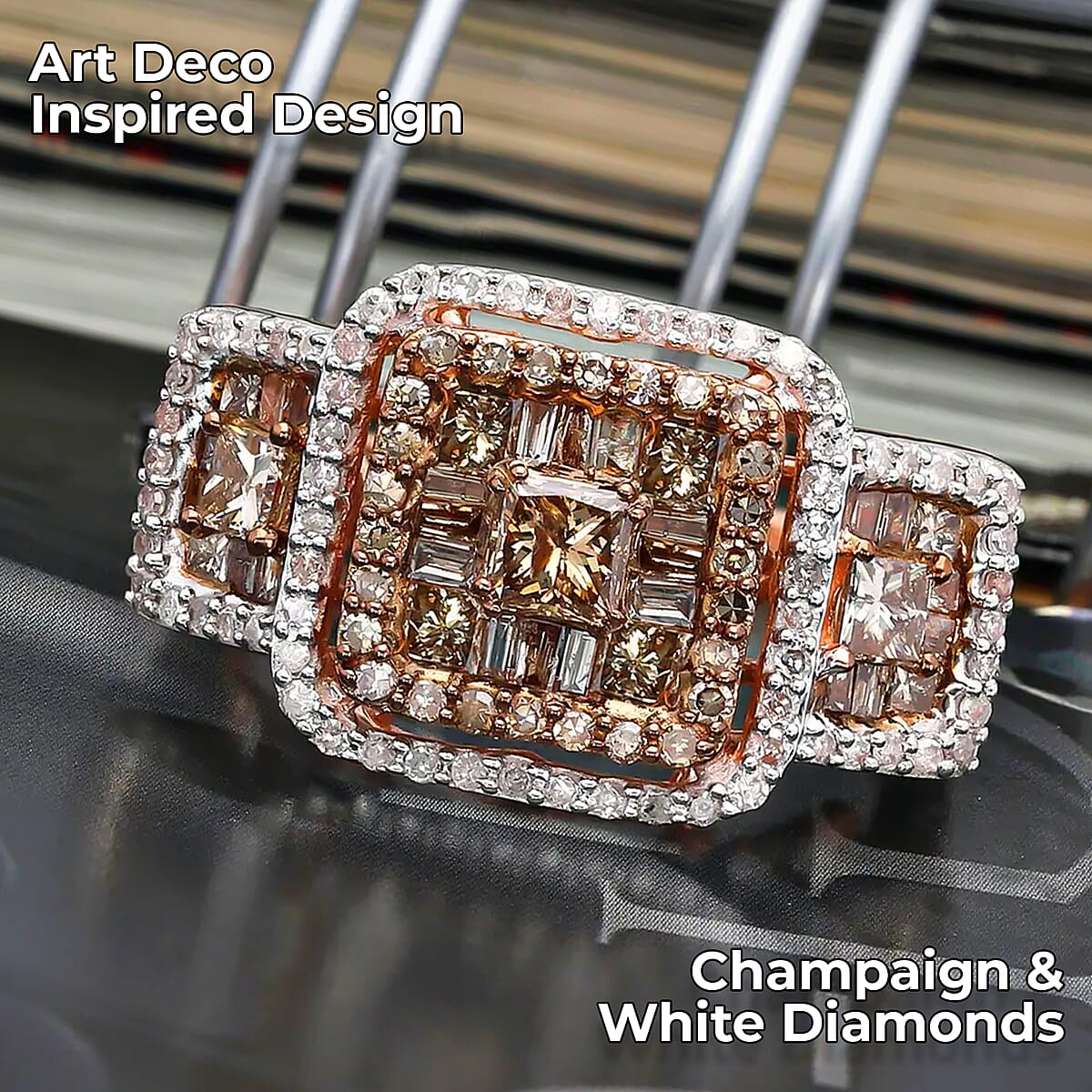 Luxoro Natural Champagne and White Diamond 2.00 ctw Ring in 10K Rose Gold, Gold Diamond Ring, Wedding Ring, Engagement Rings For Her image number 1