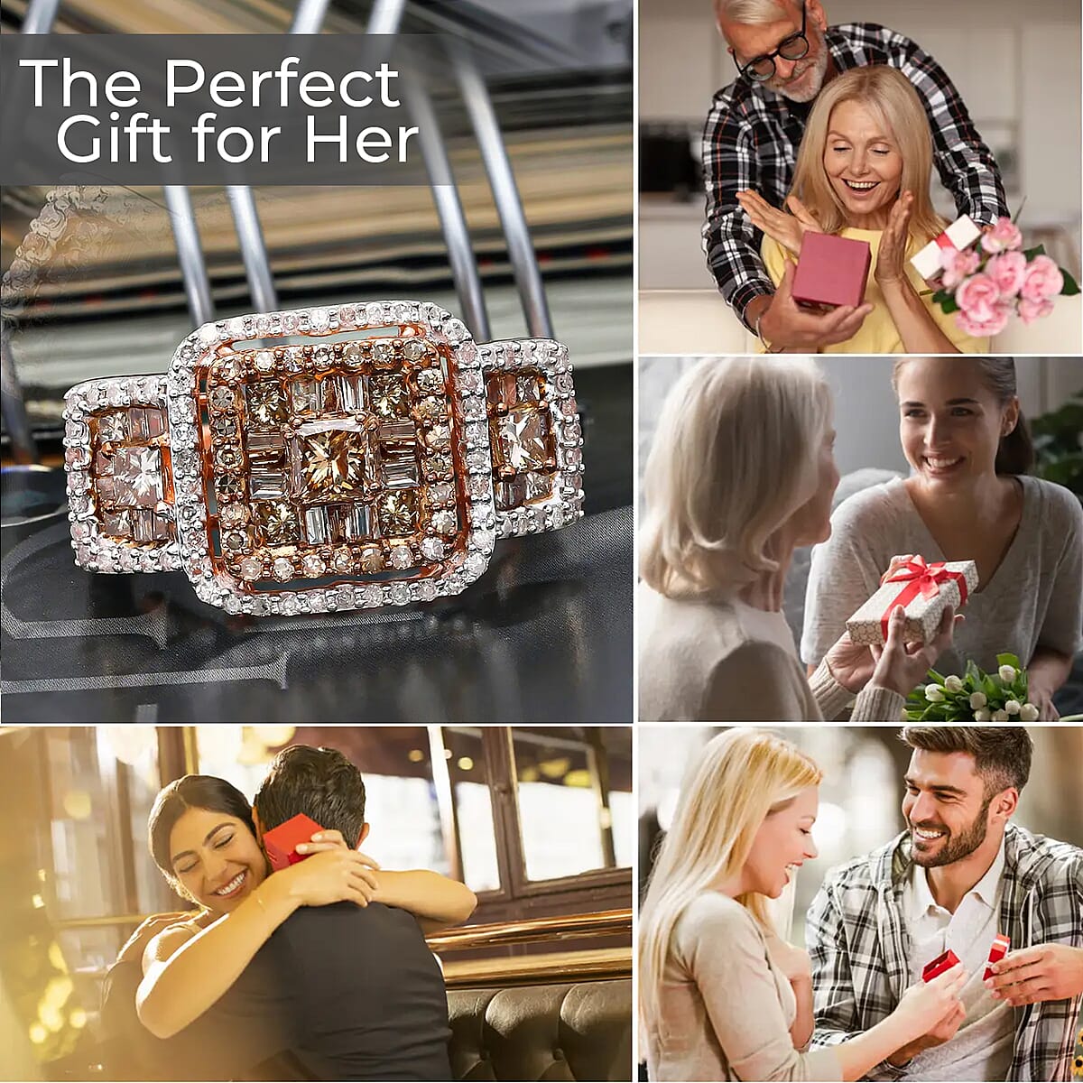 Luxoro Natural Champagne and White Diamond 2.00 ctw Ring in 10K Rose Gold, Gold Diamond Ring, Wedding Ring, Engagement Rings For Her image number 4