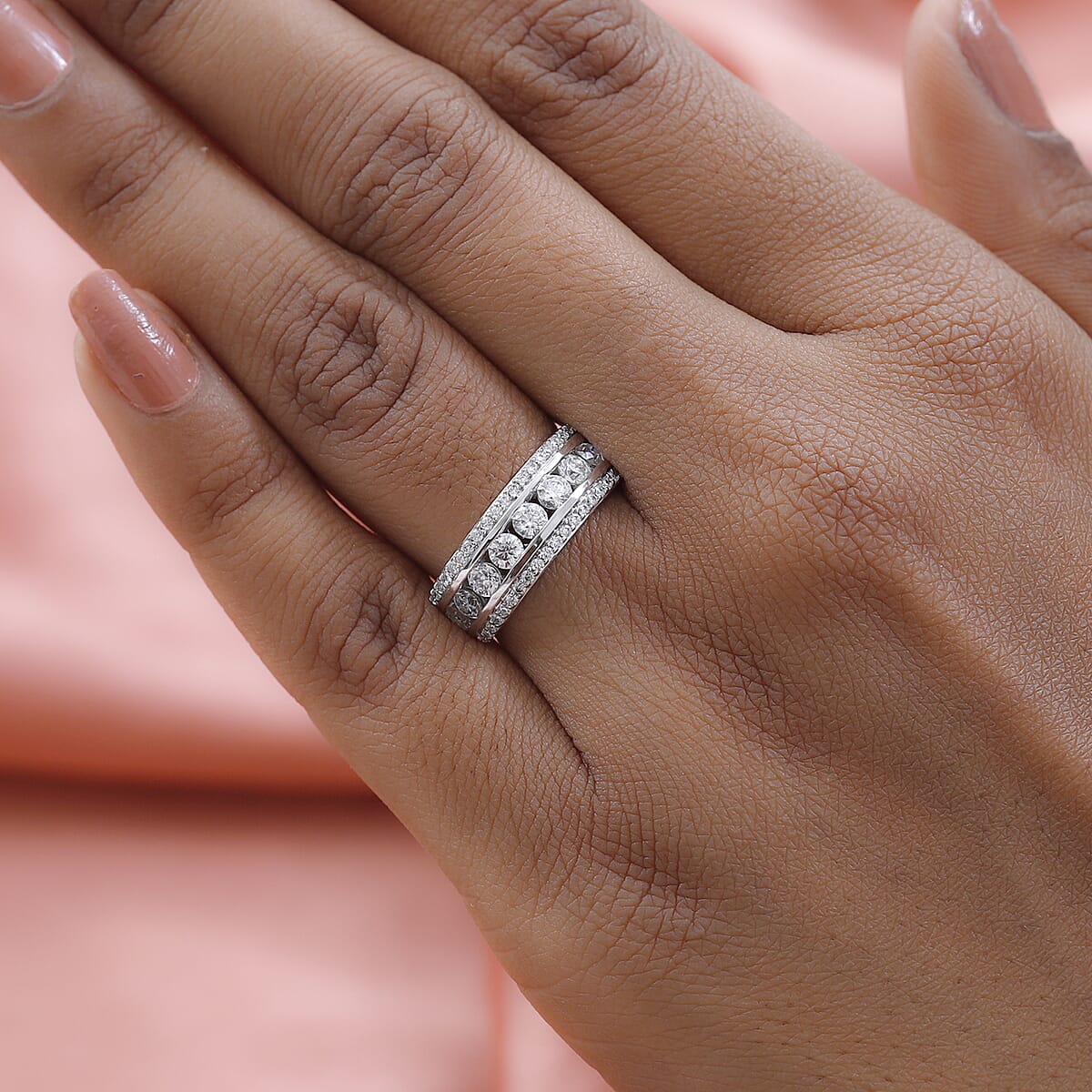 Luxoro 10K White Gold Moissanite Band Ring (Size 10.0) 1.25 ctw image number 2