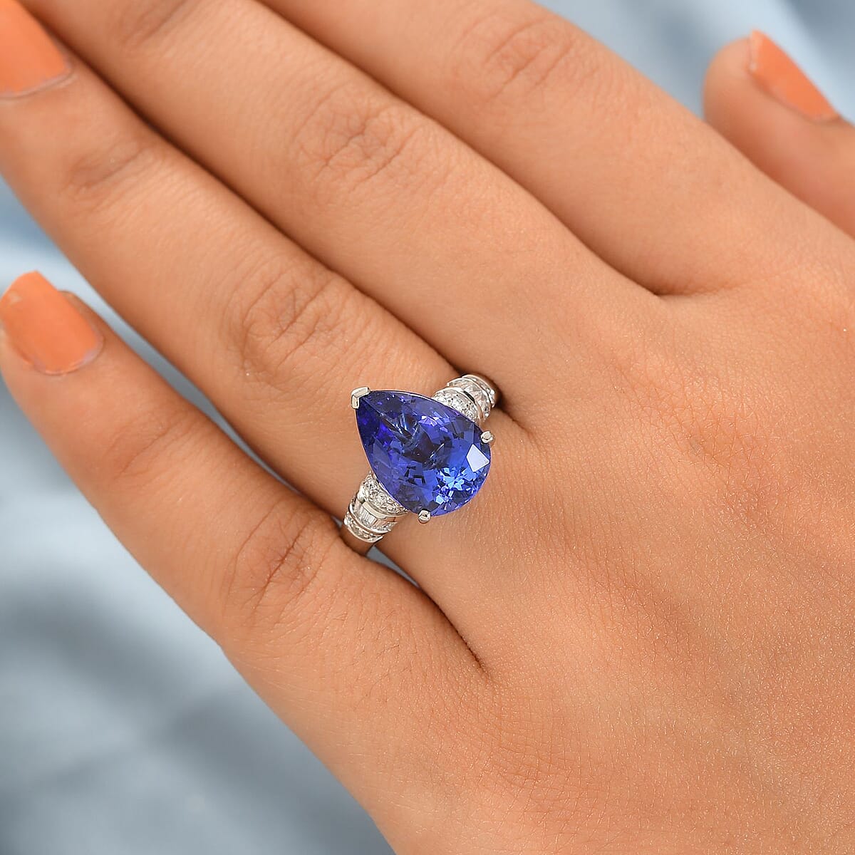 Rhapsody 950 Platinum AAAA Tanzanite and E-F VS2 Diamond 6.10 ctw Ring (Size 5.0) 7.35 Grams image number 2