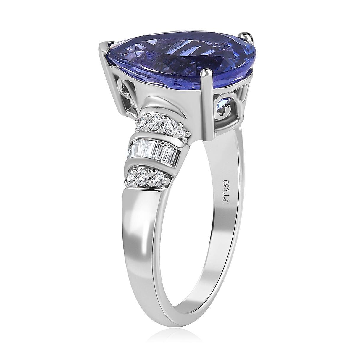Rhapsody 950 Platinum AAAA Tanzanite and E-F VS2 Diamond 6.10 ctw Ring (Size 5.0) 7.35 Grams image number 3