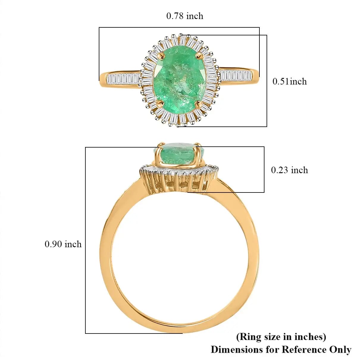 LUXORO 14K Yellow Gold Boyaca Colombian Emerald and G-H I3 Diamond Halo Ring 2.50 Grams 1.50 ctw image number 6