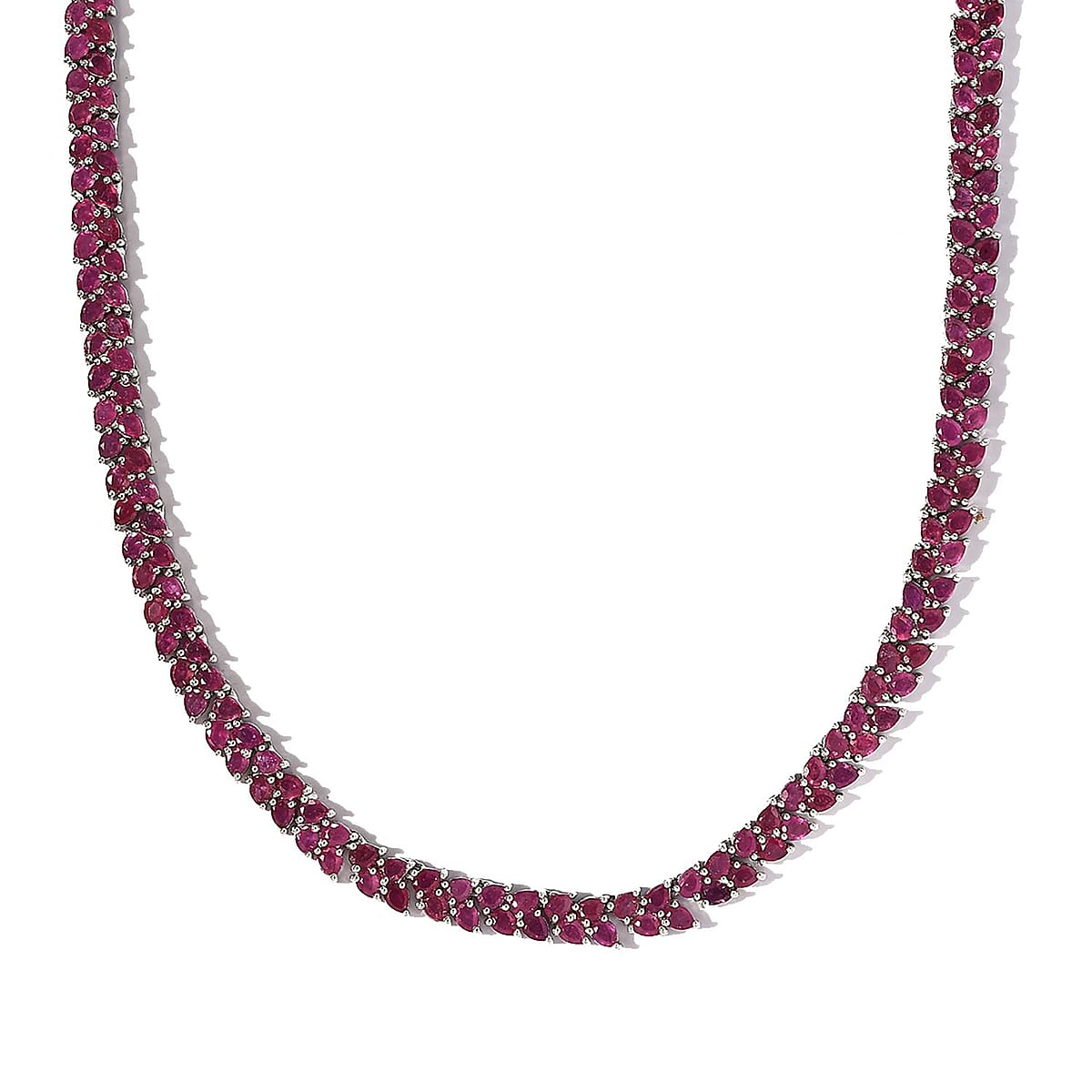Niassa Ruby (FF) Tennis Necklace 18 Inches in Platinum Over Sterling Silver 50.00 ctw image number 0