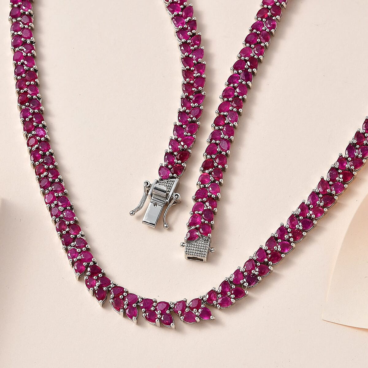 Niassa Ruby (FF) Tennis Necklace 18 Inches in Platinum Over Sterling Silver 50.00 ctw image number 1