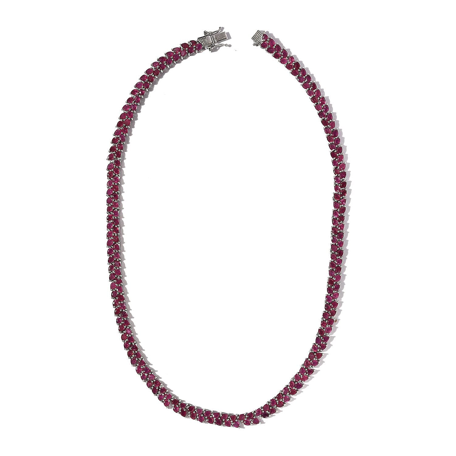 Niassa Ruby (FF) Tennis Necklace 18 Inches in Platinum Over Sterling Silver 50.00 ctw