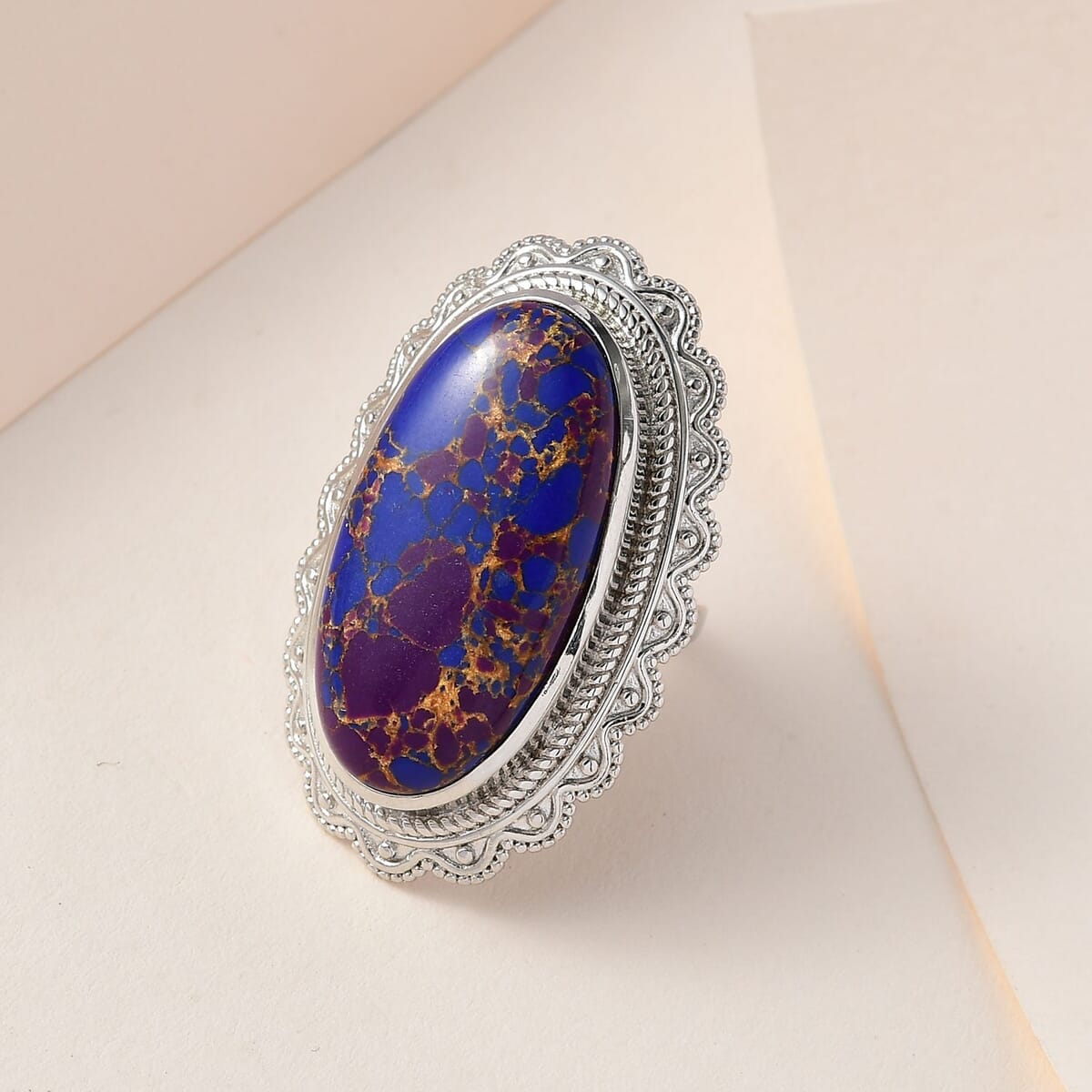 Mojave Purple Turquoise Solitaire Ring in Platinum Over Copper with Magnet (Size 10.0) 17.75 ctw image number 1