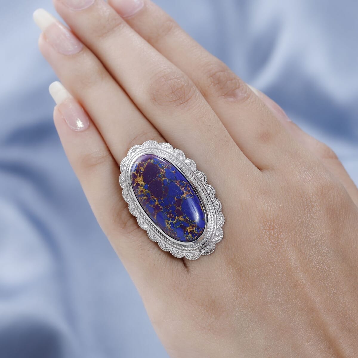 Mojave Purple Turquoise Solitaire Ring in Platinum Over Copper with Magnet (Size 10.0) 17.75 ctw image number 2