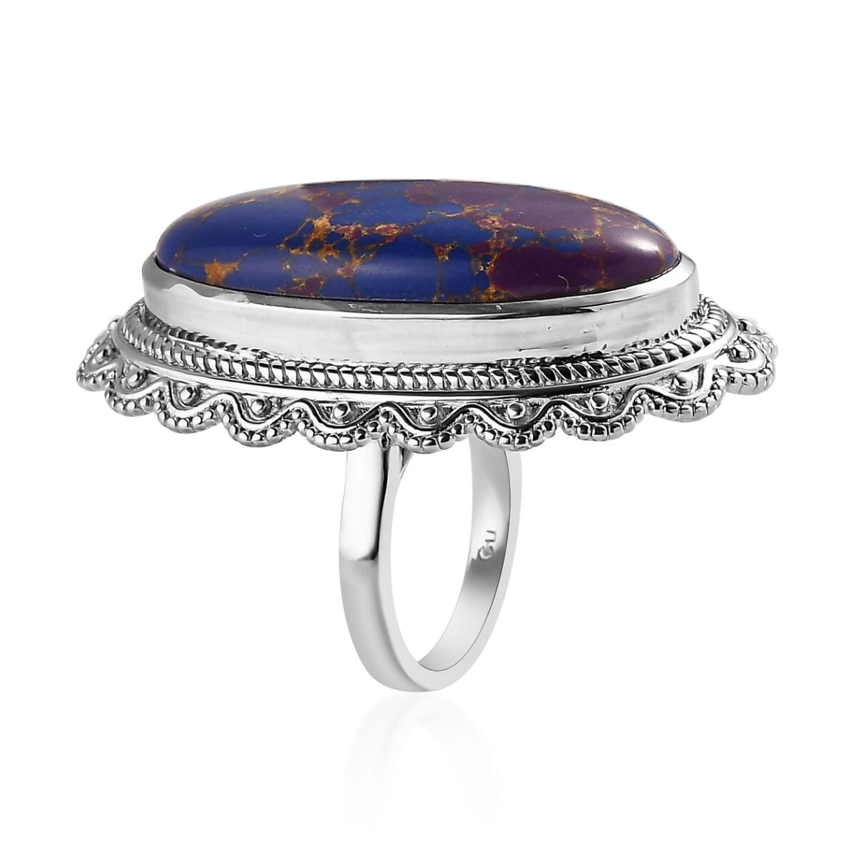 Mojave Purple Turquoise Solitaire Ring in Platinum Over Copper with Magnet (Size 10.0) 17.75 ctw image number 3