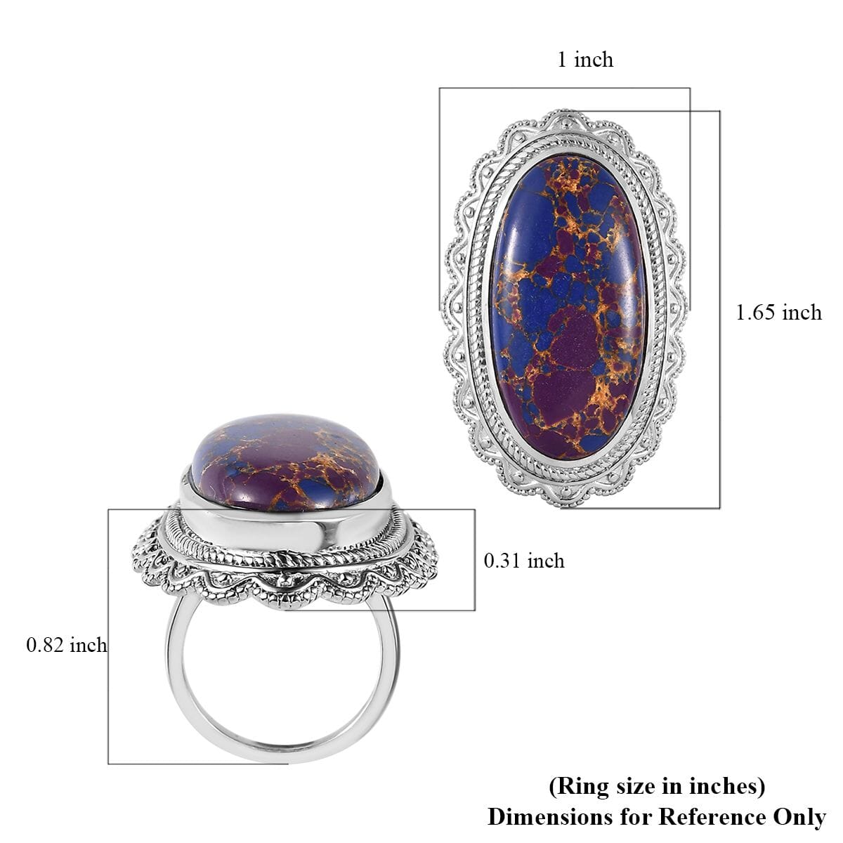 Mojave Purple Turquoise Solitaire Ring in Platinum Over Copper with Magnet (Size 10.0) 17.75 ctw image number 5