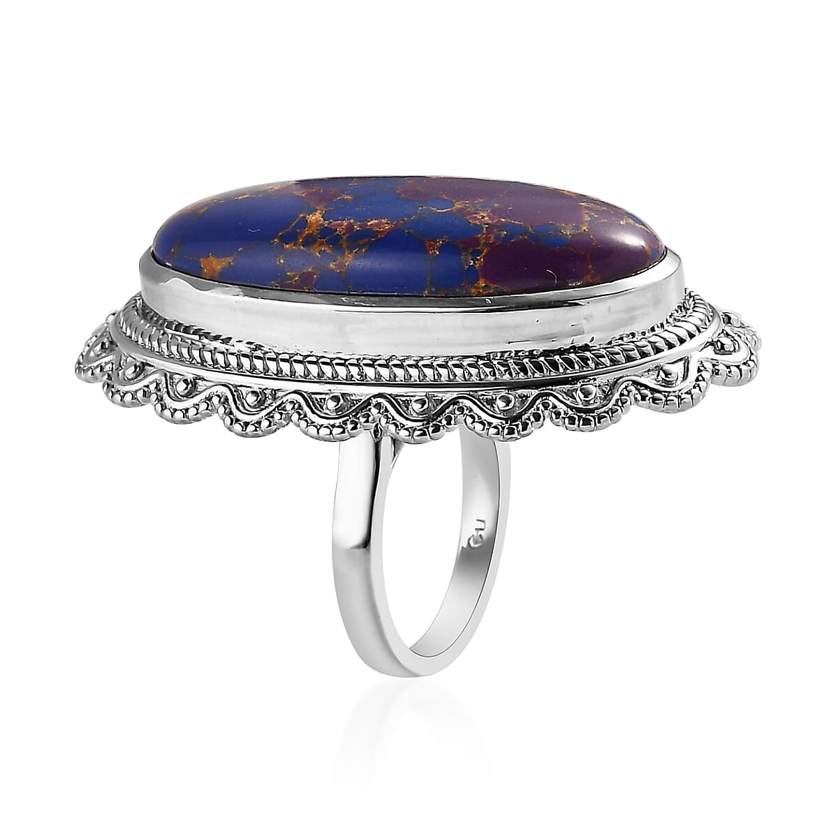 Mojave Purple Turquoise Solitaire Ring in Platinum Over Copper with Magnet (Size 7.0) 17.75 ctw image number 2