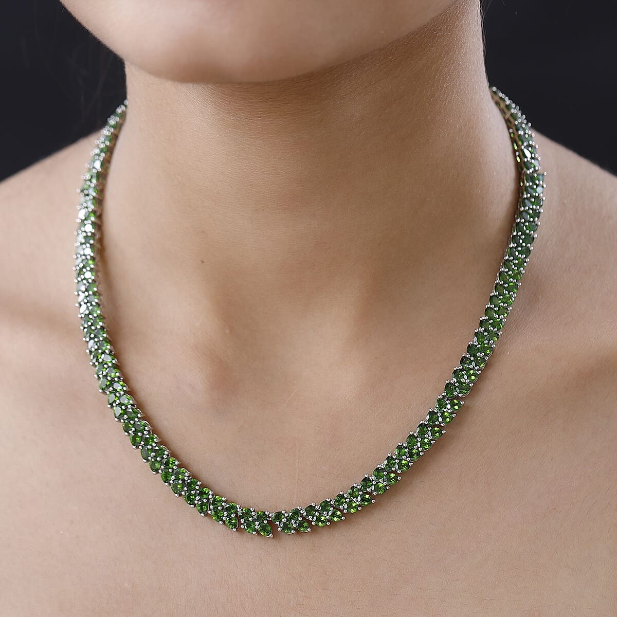 Chrome Diopside Tennis Necklace 18 Inches in Platinum Over Sterling Silver 39.65 ctw image number 2