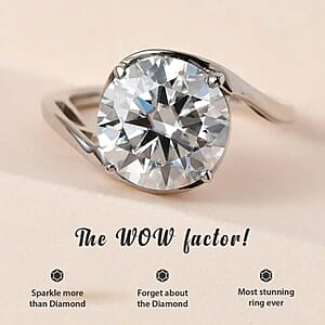 Moissanite 3.35 ctw Solitaire Ring, Moissanite Bypass Ring, Vermeil Yellow Gold Over Sterling Silver Ring, Moissanite Ring, Silver Solitaire Ring (Size 10.0)