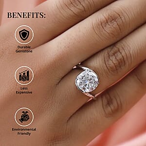 Moissanite 3.35 ctw Solitaire Ring, Moissanite Bypass Ring, Vermeil Yellow Gold Over Sterling Silver Ring, Moissanite Ring, Silver Solitaire Ring (Size 10.0)