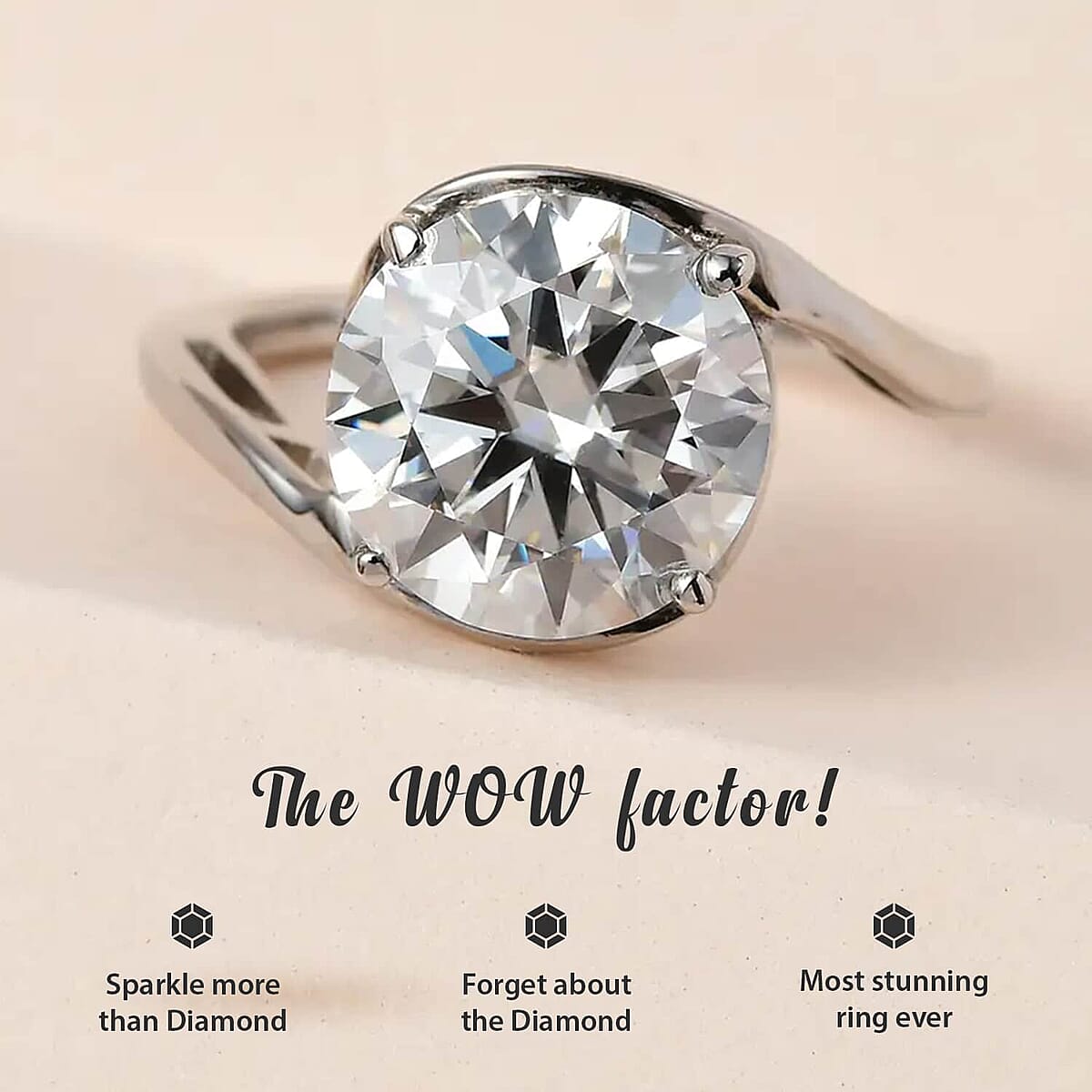 Moissanite 3.35 ctw Solitaire Ring, Moissanite Bypass Ring, Vermeil Yellow Gold Over Sterling Silver Ring, Moissanite Ring, Silver Solitaire Ring (Size 8.0) image number 1