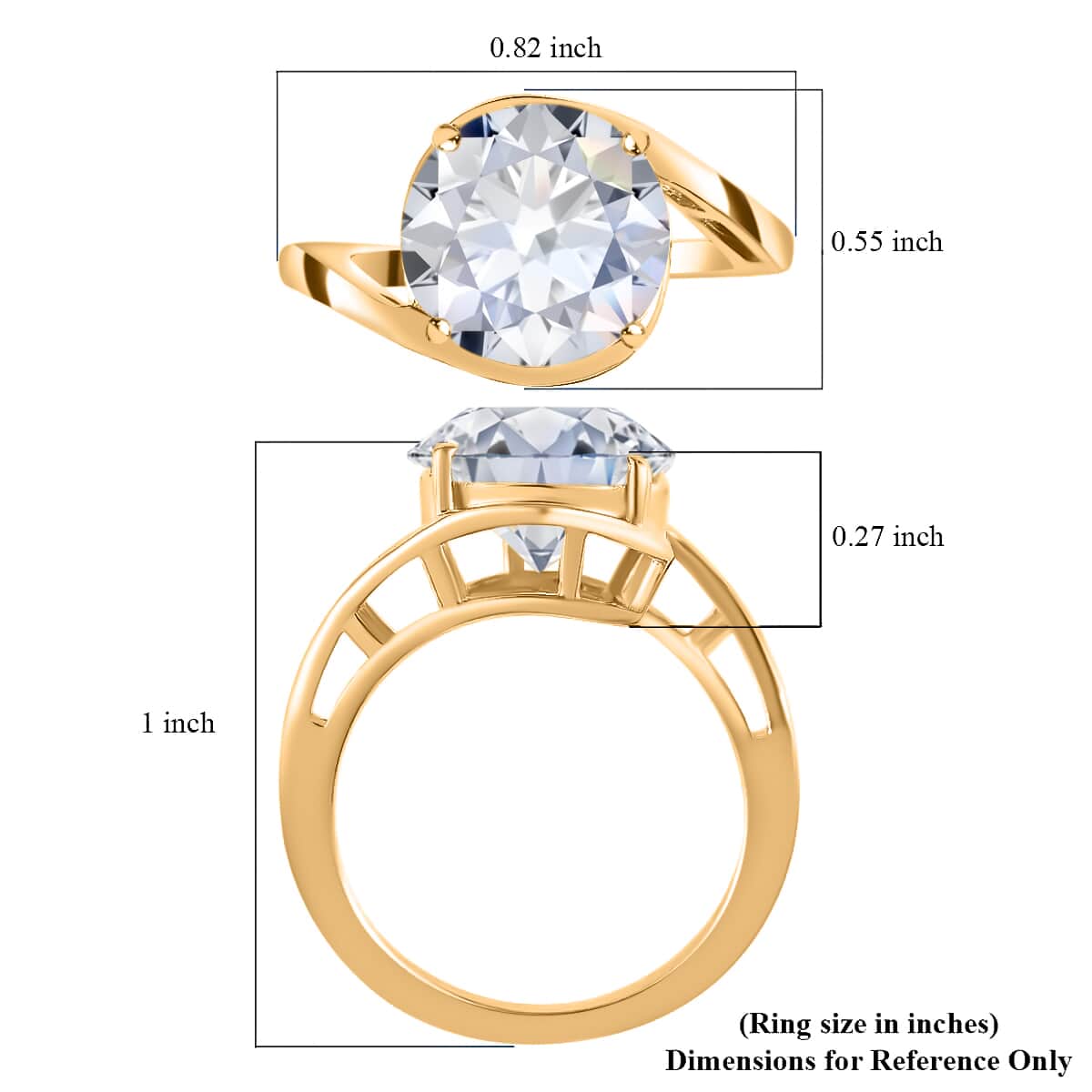 Moissanite 3.35 ctw Solitaire Ring, Moissanite Bypass Ring, Vermeil Yellow Gold Over Sterling Silver Ring, Moissanite Ring, Silver Solitaire Ring (Size 10.0) image number 6