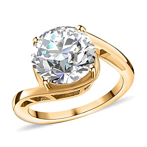 Moissanite Solitaire Ring, Moissanite Bypass Ring, Vermeil Yellow Gold Over Sterling Silver Ring, Moissanite Ring, Silver Solitaire Ring 3.35 ctw (Size 5.0)