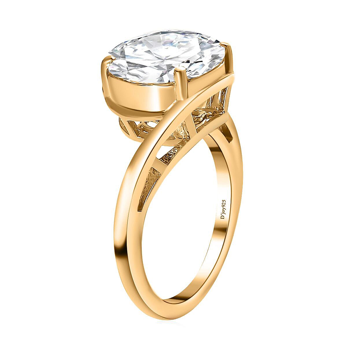 Moissanite Solitaire Ring, Moissanite Bypass Ring, Vermeil Yellow Gold Over Sterling Silver Ring, Moissanite Ring, Silver Solitaire Ring 3.35 ctw (Size 5.0) image number 4