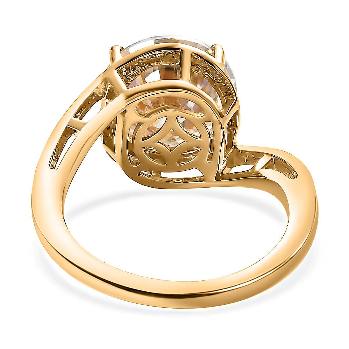 Moissanite Solitaire Ring, Moissanite Bypass Ring, Vermeil Yellow Gold Over Sterling Silver Ring, Moissanite Ring, Silver Solitaire Ring 3.35 ctw (Size 5.0) image number 5