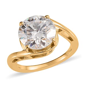 Moissanite 3.35 ctw Solitaire Ring, Moissanite Bypass Ring, Vermeil Yellow Gold Over Sterling Silver Ring, Moissanite Ring, Silver Solitaire Ring (Size 6.0)