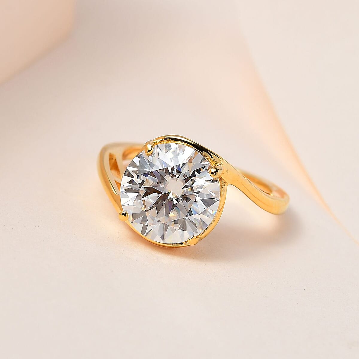 Moissanite 3.35 ctw Solitaire Ring, Moissanite Bypass Ring, Vermeil Yellow Gold Over Sterling Silver Ring, Moissanite Ring, Silver Solitaire Ring (Size 6.0) image number 1