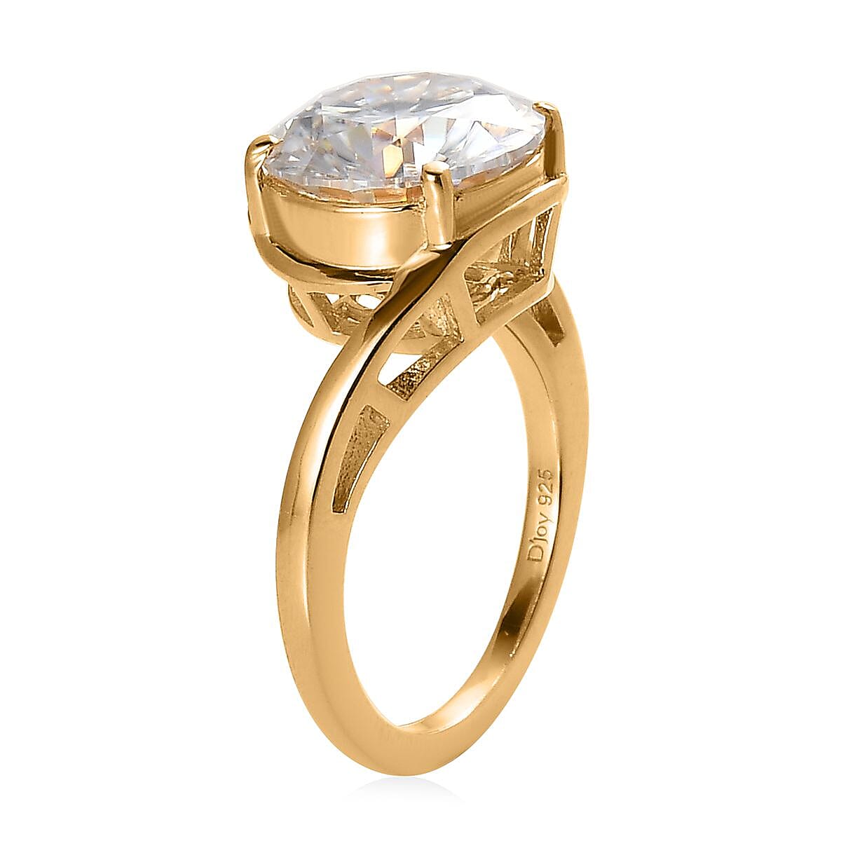 Moissanite 3.35 ctw Solitaire Ring, Moissanite Bypass Ring, Vermeil Yellow Gold Over Sterling Silver Ring, Moissanite Ring, Silver Solitaire Ring (Size 6.0) image number 3
