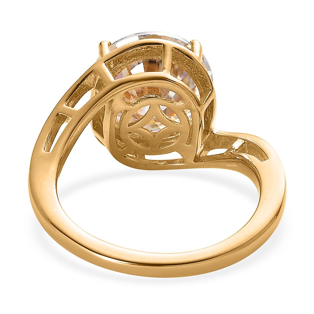 Moissanite 3.35 ctw Solitaire Ring, Moissanite Bypass Ring, Vermeil Yellow Gold Over Sterling Silver Ring, Moissanite Ring, Silver Solitaire Ring (Size 6.0) image number 4