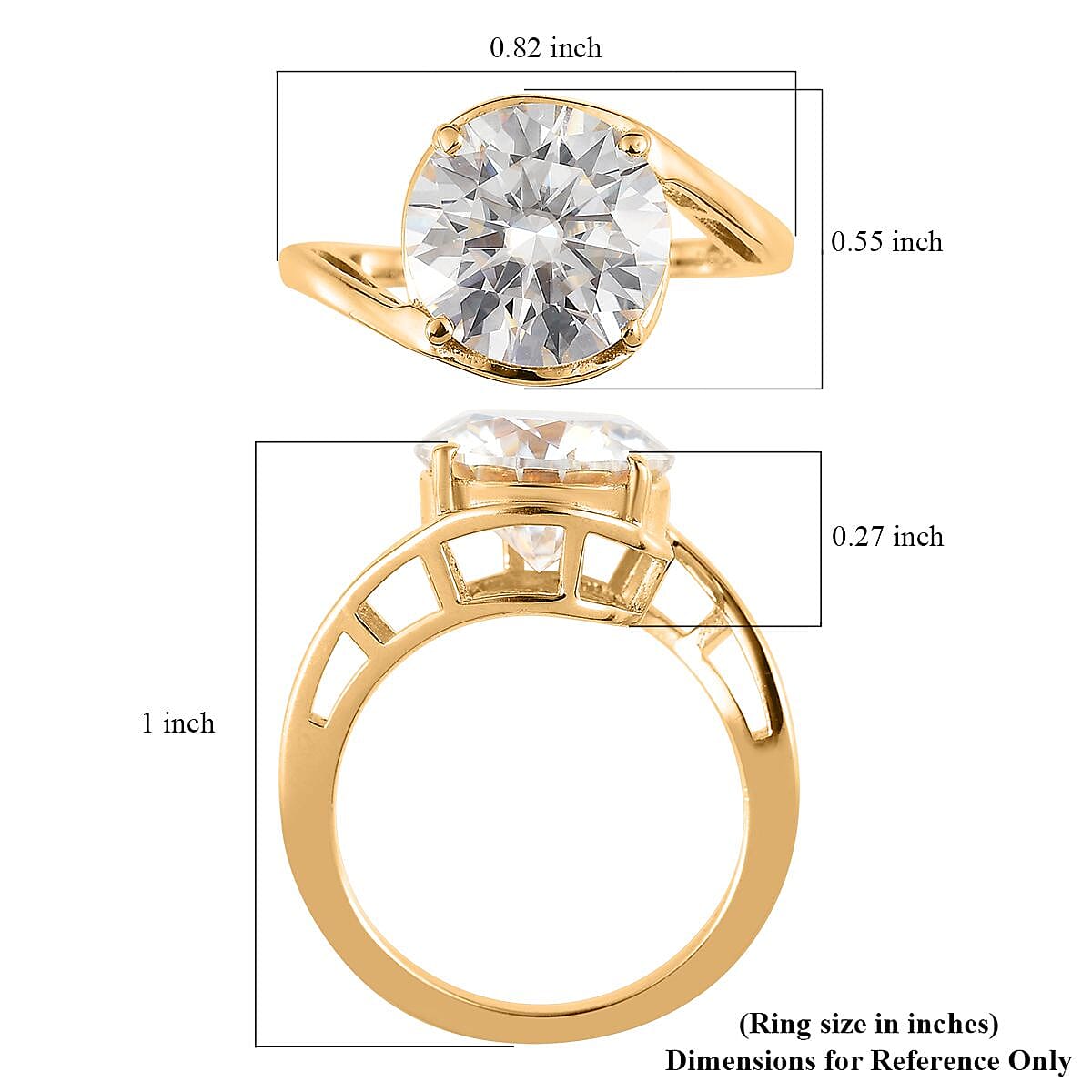 Moissanite 3.35 ctw Solitaire Ring, Moissanite Bypass Ring, Vermeil Yellow Gold Over Sterling Silver Ring, Moissanite Ring, Silver Solitaire Ring (Size 6.0) image number 5