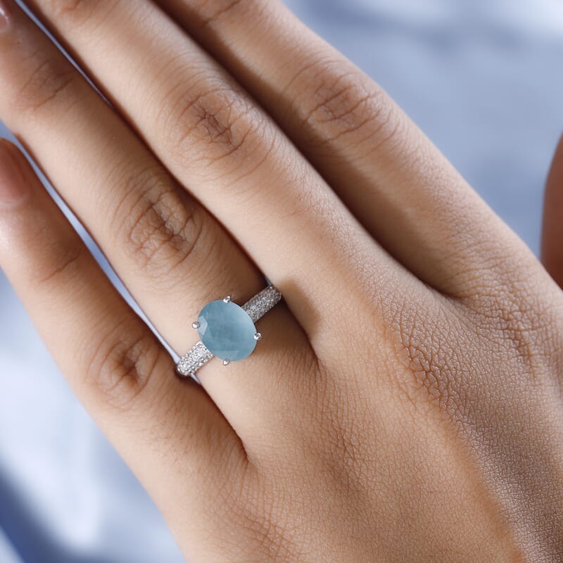 Premium Grandidierite and White Zircon Ring in Platinum Over Sterling Silver (Size 7.0) 3.15 ctw