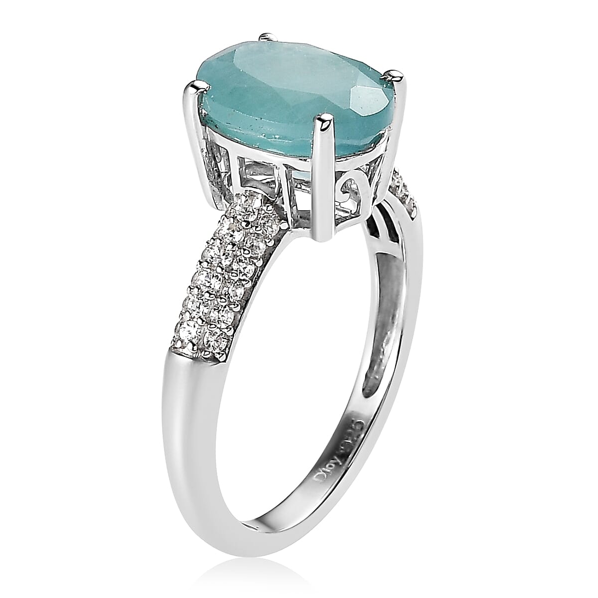 Premium Grandidierite and White Zircon Ring in Platinum Over Sterling Silver (Size 7.0) 3.15 ctw