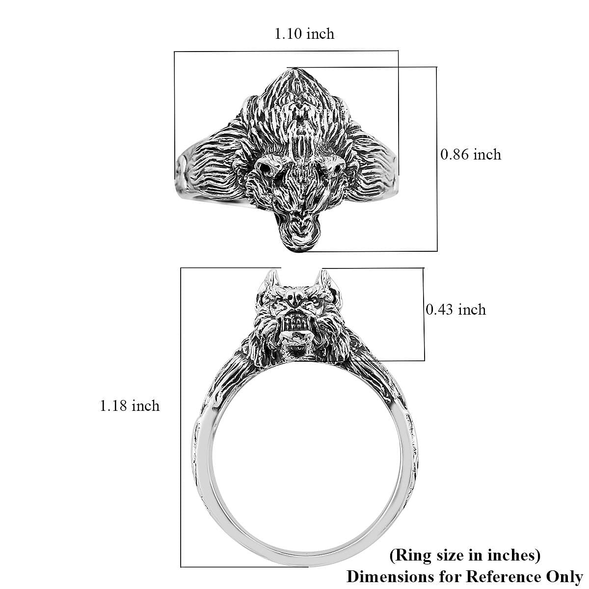 Bali Legacy Sterling Silver Wolf Men's Ring (Size 11.0) 12 Grams image number 5