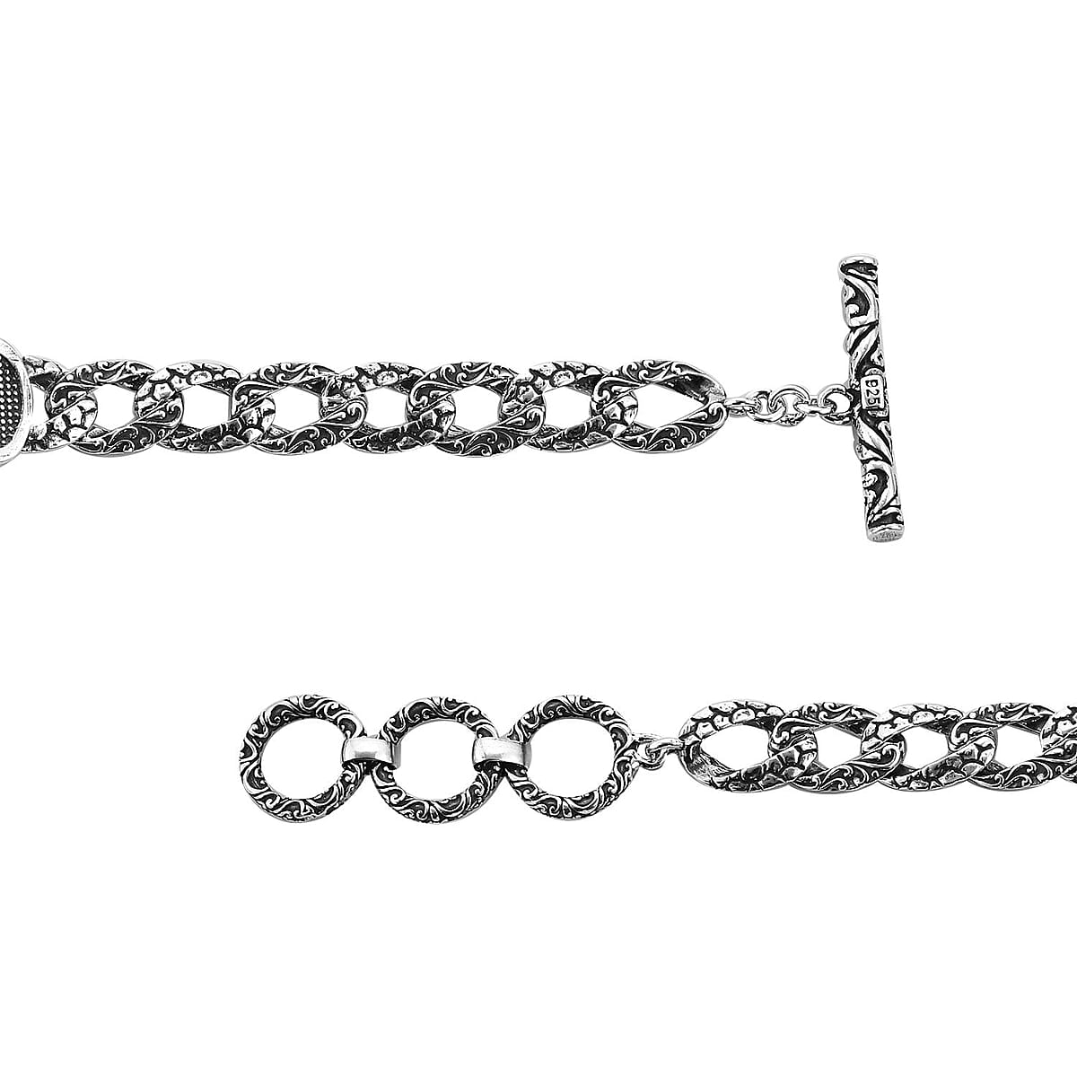 Bali Legacy Sterling Silver Curb Chain Dragon Men's Bracelet with Toggle Clasp (7.25 In) 24.75 Grams image number 3